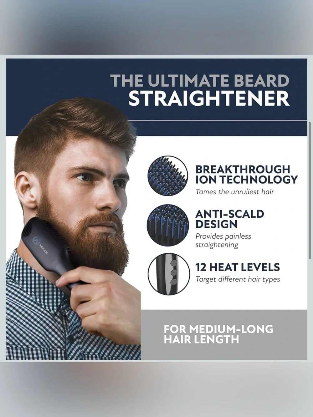 Arkam Beard Straightner for Men | Premium Heated Brush Kit w/Anti Scald Feature